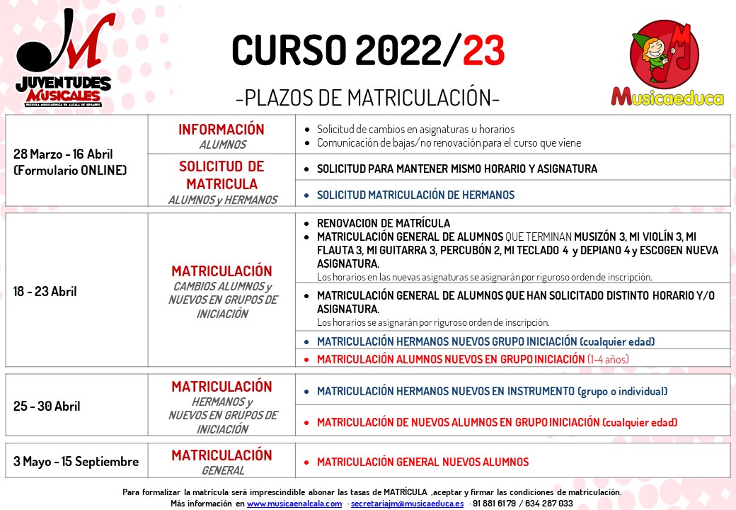 Plazos curso 2021 22